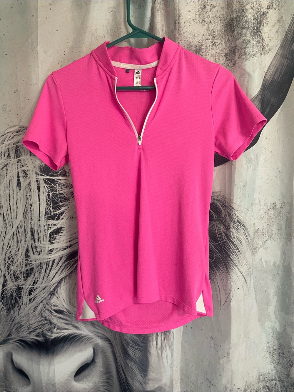 adidas Women's Bright Pink Short Sleeve Zip Polo Top